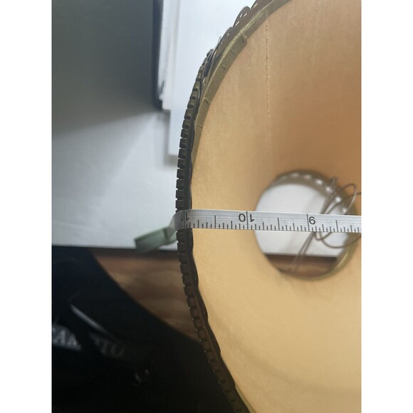 vtg lamp shade fabric with metal edges trim clip on mid century neutral empire - Picture 10 of 11